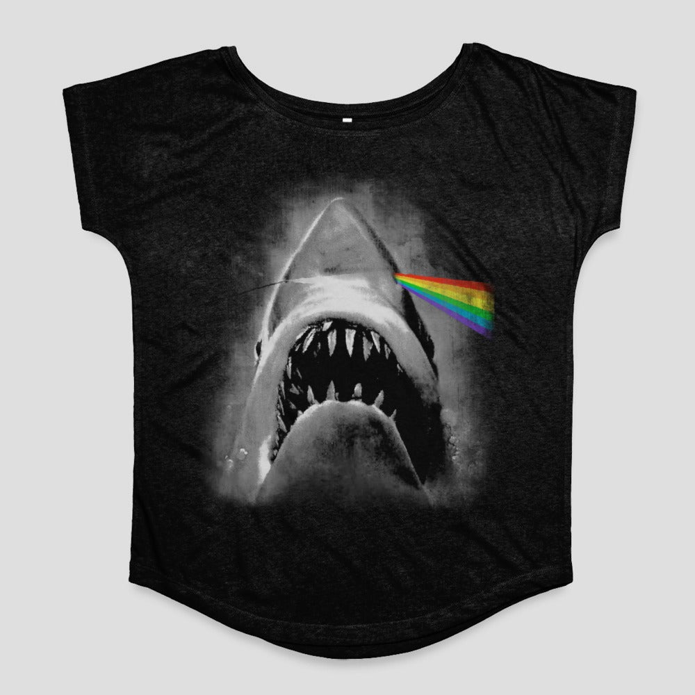 Shark Graphic with Rainbow Beam Black T-shirt