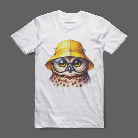 Owl in Yellow Hat Graphic T-Shirt for Casual Wear