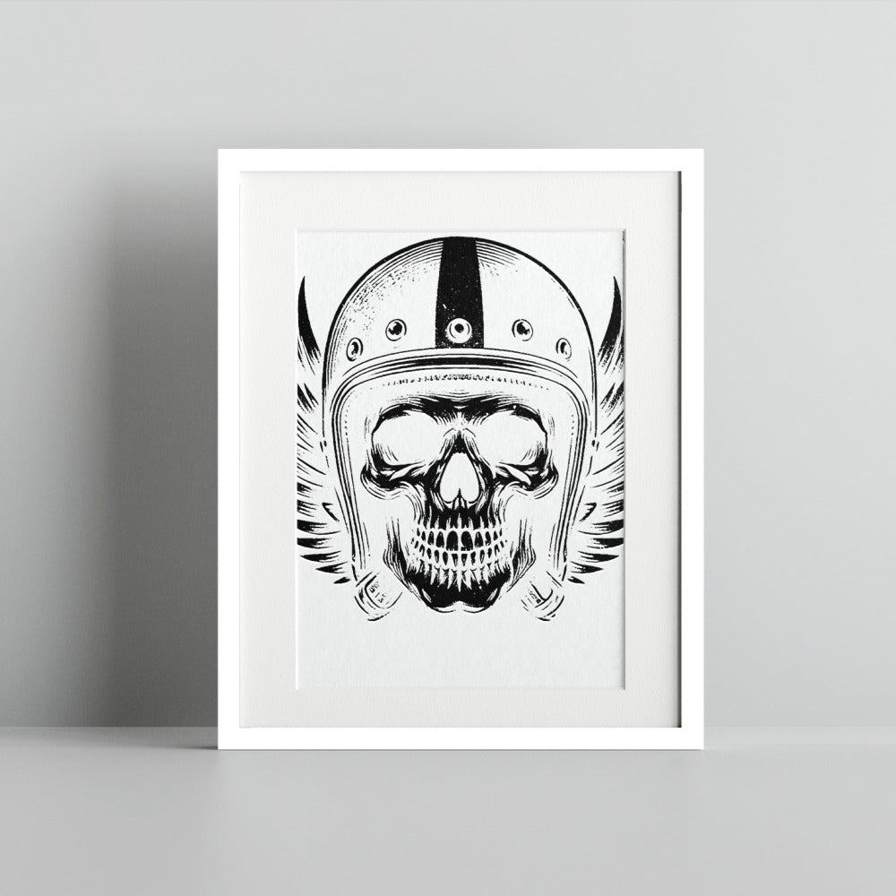 Skull with Wings and Helmet Framed Art Print