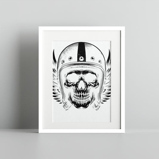 Skull with Wings and Helmet Framed Art Print