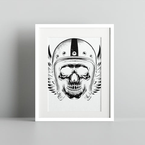 Skull with Wings and Helmet Framed Art Print