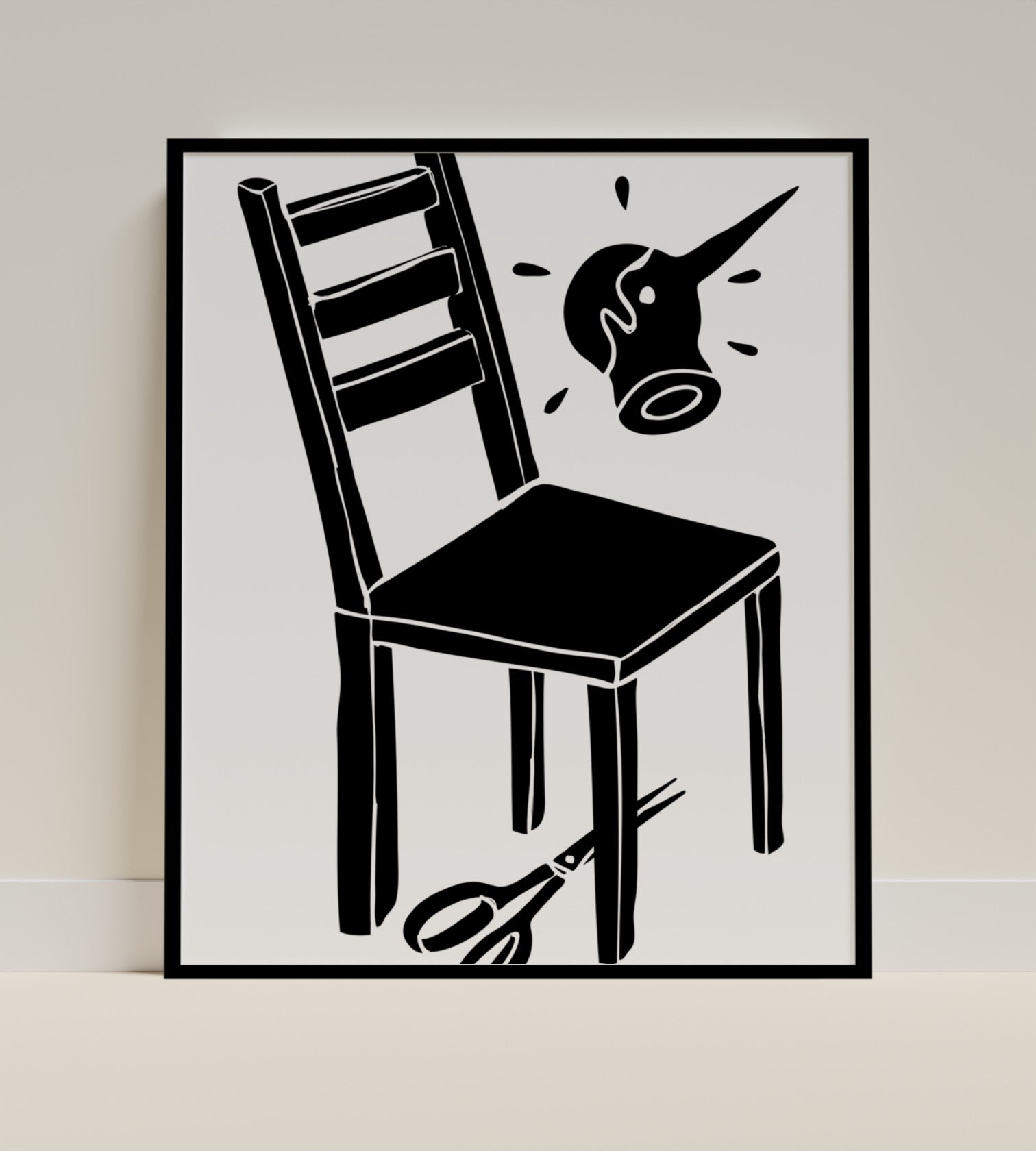 Modern Art Print of Chair with Scissors Canvas Decor