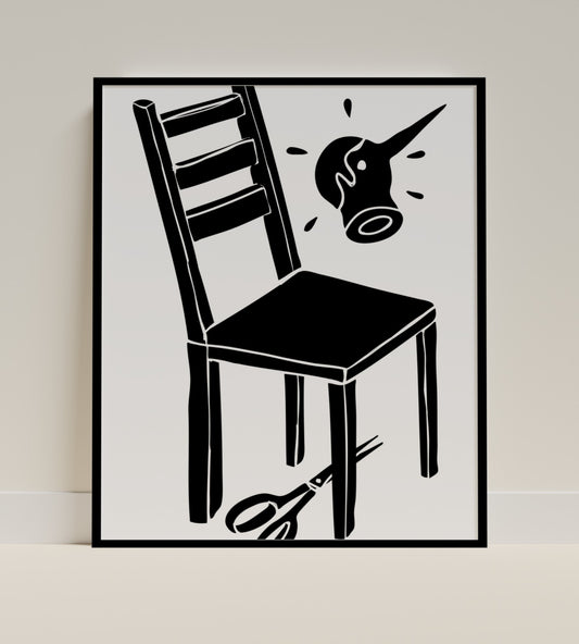 Modern Art Print of Chair with Scissors Canvas Decor