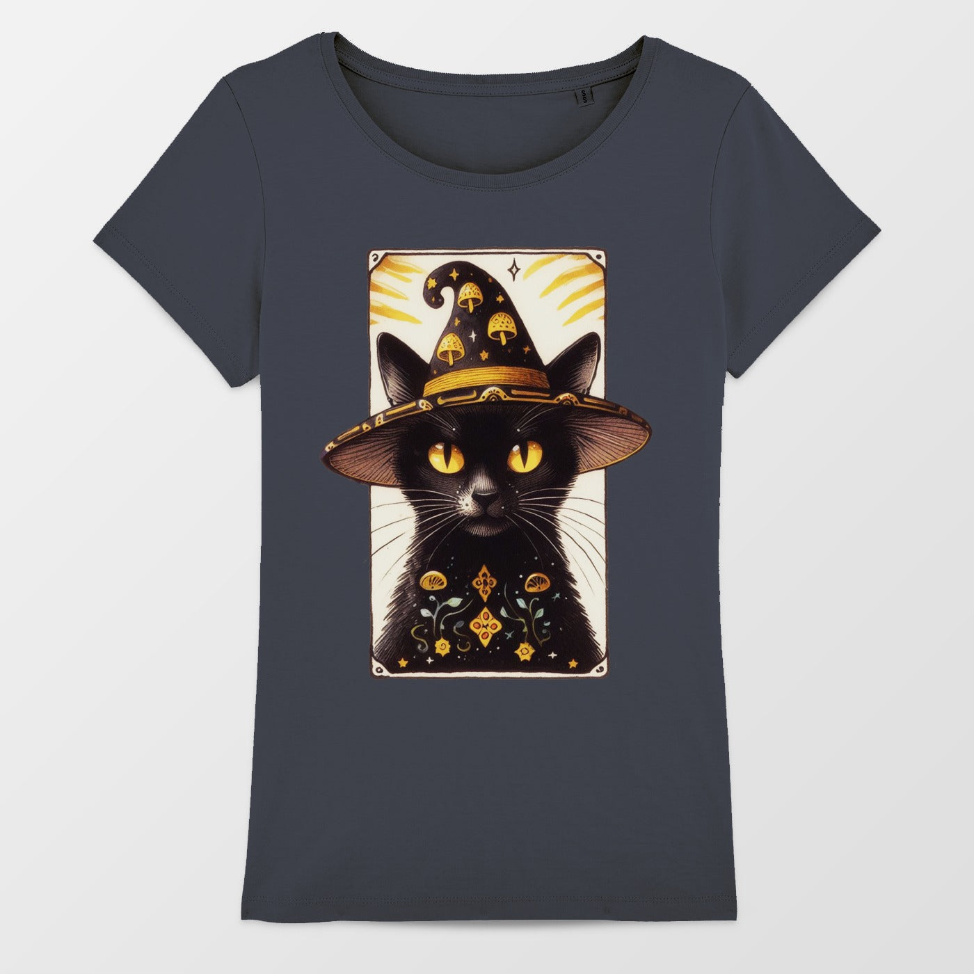 Enchanting Black Cat in Wizard Hat Graphic T-Shirt