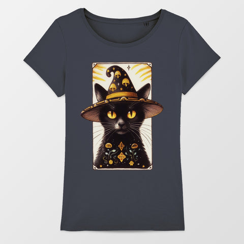 Enchanting Black Cat in Wizard Hat Graphic T-Shirt