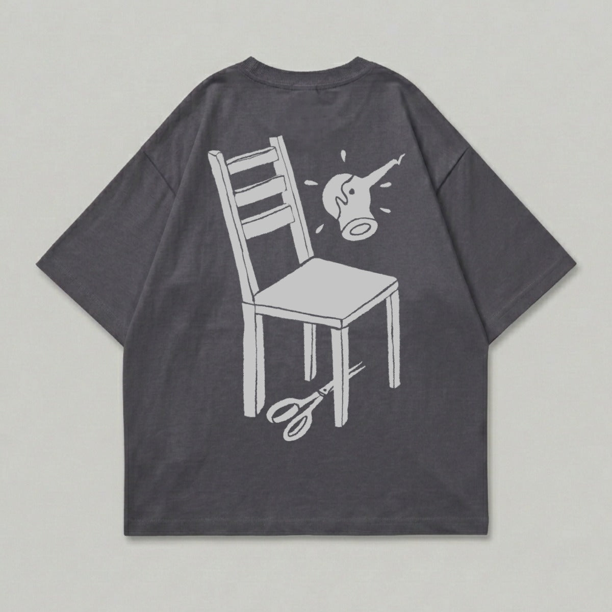 Dark Grey Chair Scissors Bell Graphic T-shirt product type