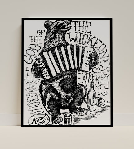 Bear Playing Accordion God of the Wickeddness Art Print