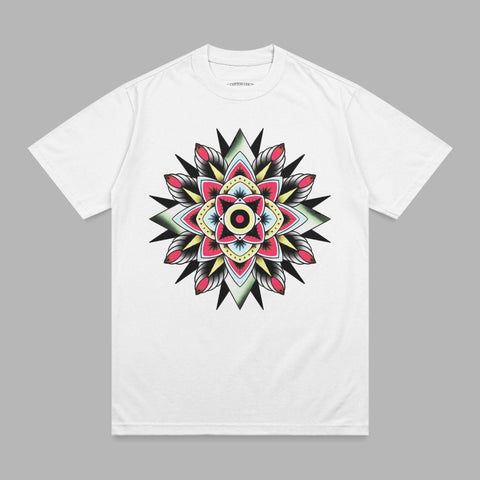 Vibrant Mandala Flower Tattoo Design White TShirt product type
