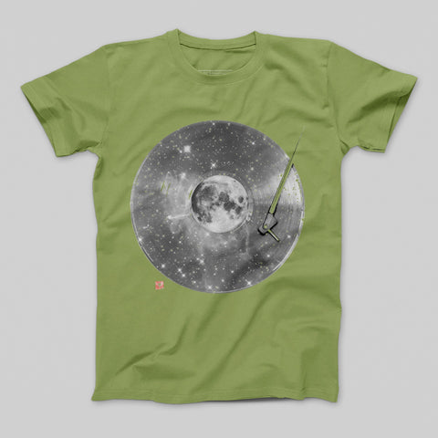 Moon and Record Turntable Graphic Tee Shirt