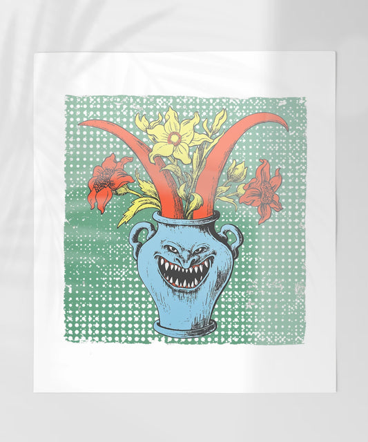 Creepy Face Planter With Colorful Flowers Art Print