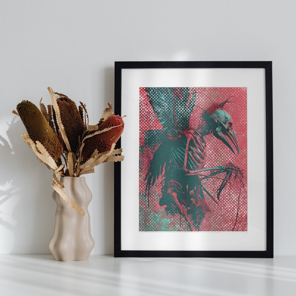 Colorful Skeleton Bird Artwork in Black Frame Product