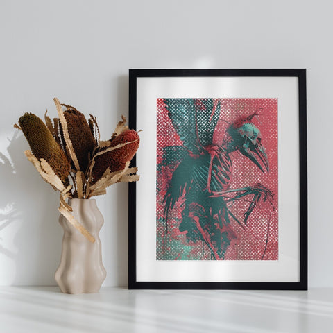 Colorful Skeleton Bird Artwork in Black Frame Product