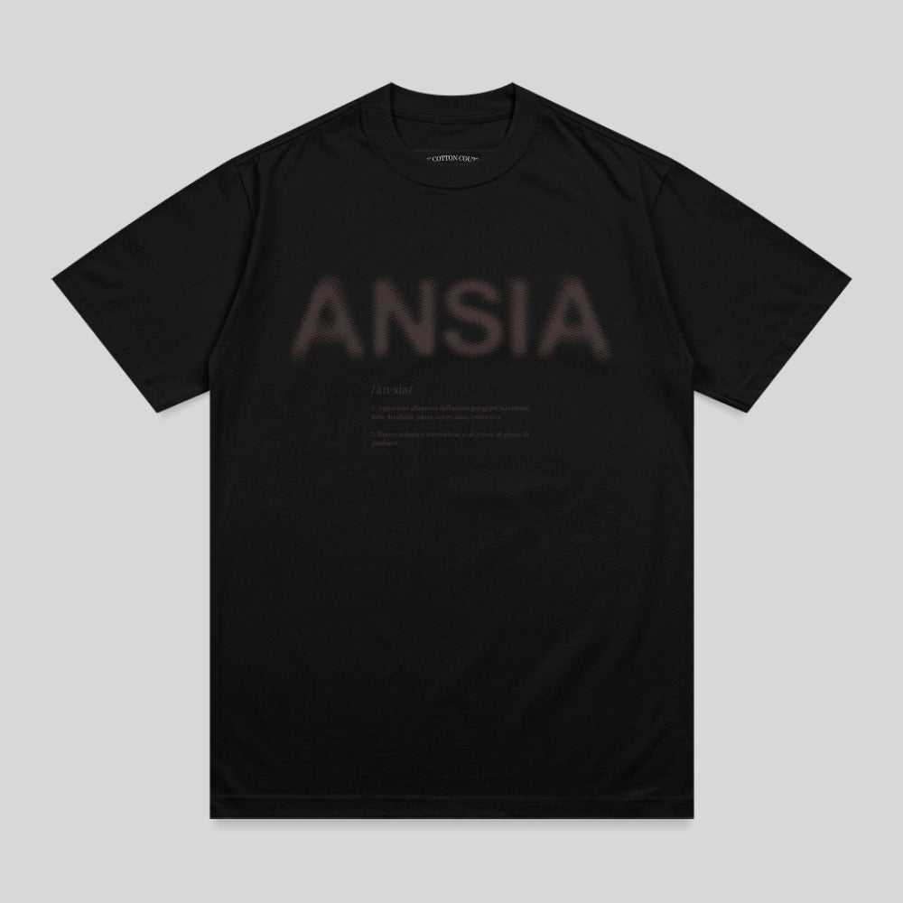 Black t-shirt with "ANSIA" and dictionary definition on chest.