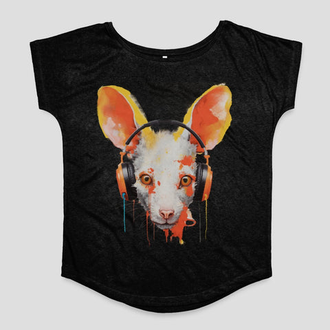 Cat with Headphones Colorful Print Design Shirt