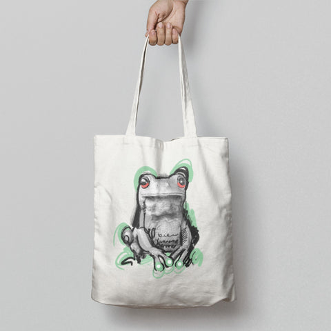 Frog Illustration Tote Bag with Artistic Design