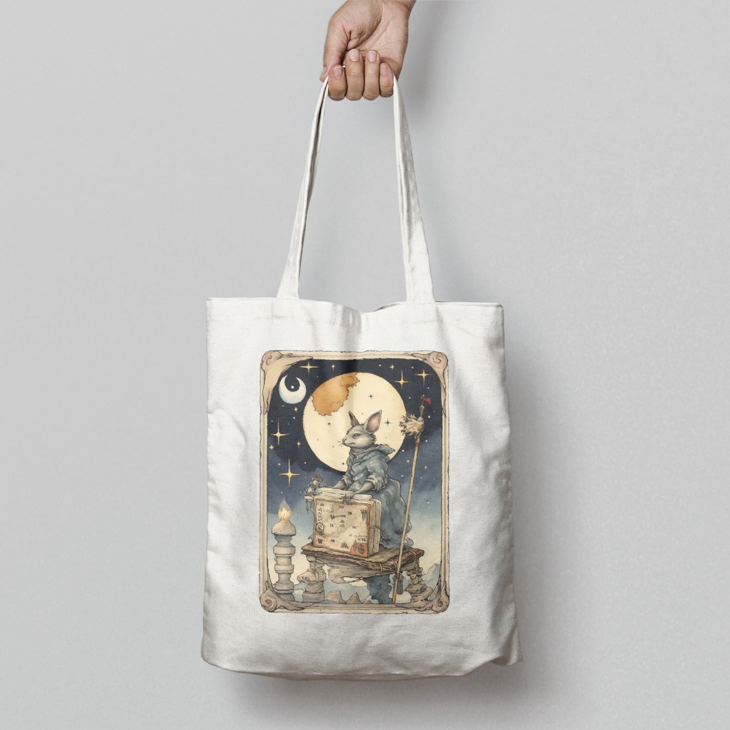 Moon and Stars Rabbit Tote Bag Magic Print Shopping