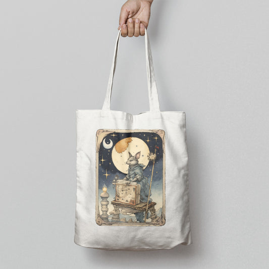 Moon and Stars Rabbit Tote Bag Magic Print Shopping