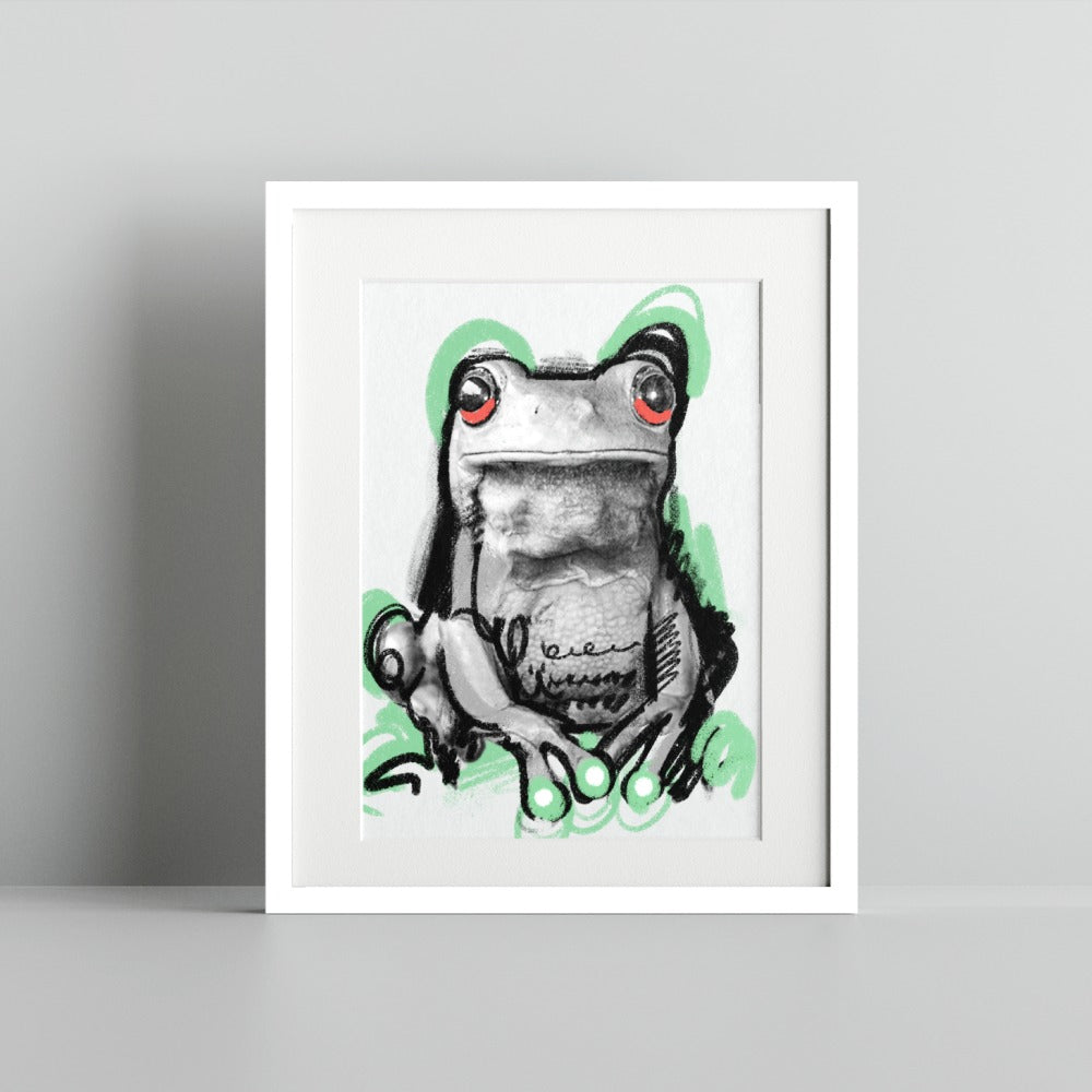 Frog with Red Eyes Art Print in Minimalist Style