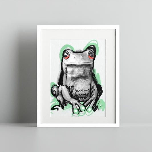Frog with Red Eyes Art Print in Minimalist Style