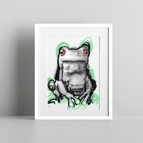 Frog with Red Eyes Art Print in Minimalist Style