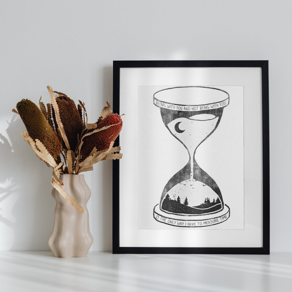 Beautiful Hourglass Art Print with Thoughtful Quote Decor