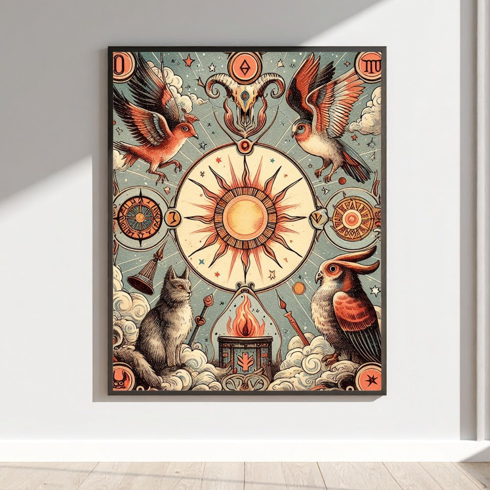 Mystical Celestial Animals in Vintage Style Art Print