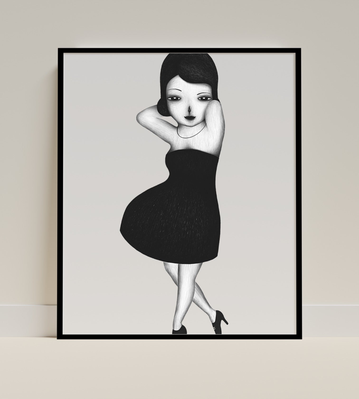 Black and White Minimalist Female Art Poster