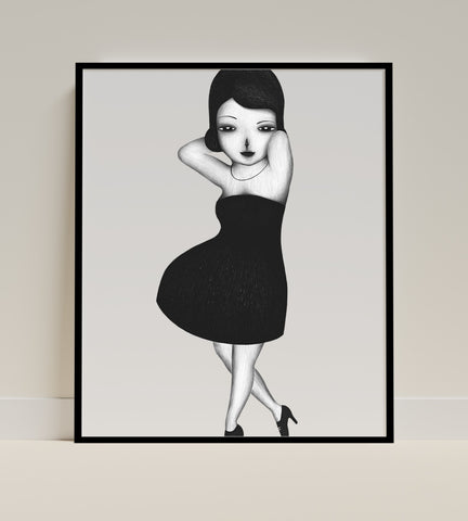 Black and White Minimalist Female Art Poster