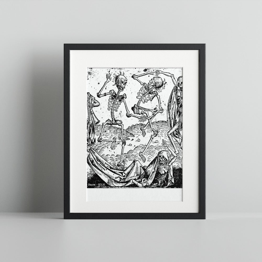 Vintage Skeleton Dance Art Print for Gothic Decor