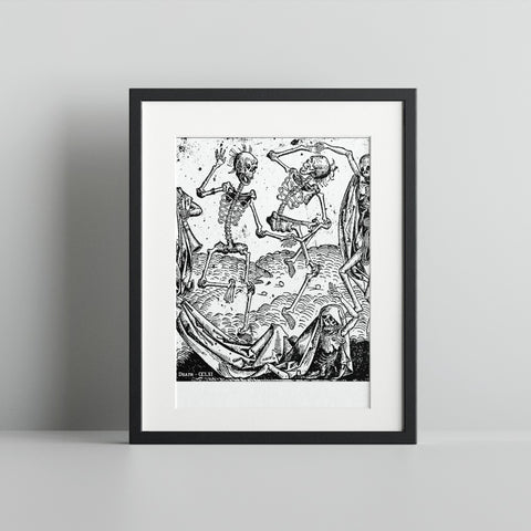 Vintage Skeleton Dance Art Print for Gothic Decor