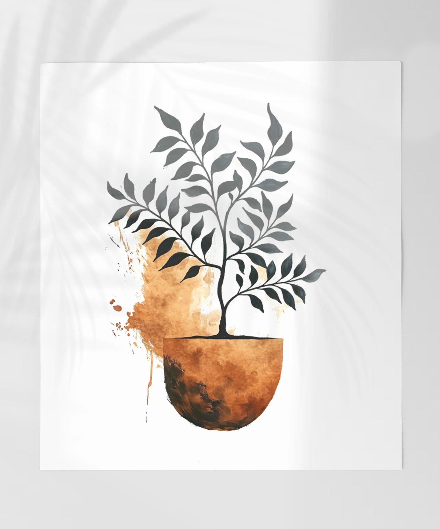 Abstract Plant Art Print with Earth Tone Background