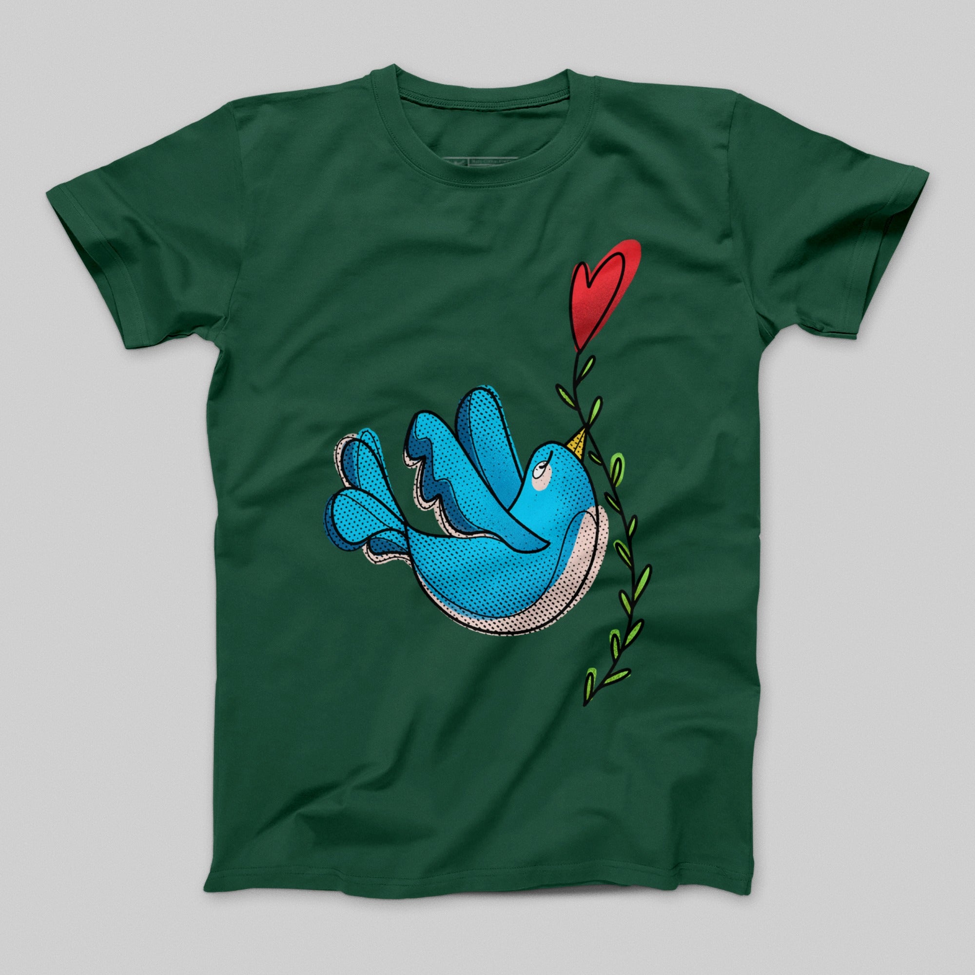 Charming Blue Bird with Heart Design T-Shirt