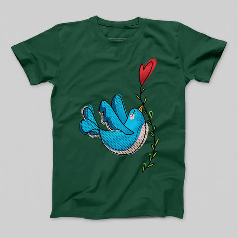 Charming Blue Bird with Heart Design T-Shirt