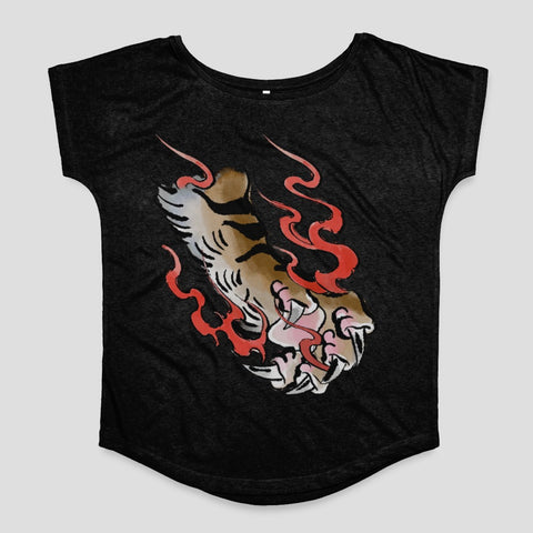 Stylish Black Shirt with Tiger and Flames Design
