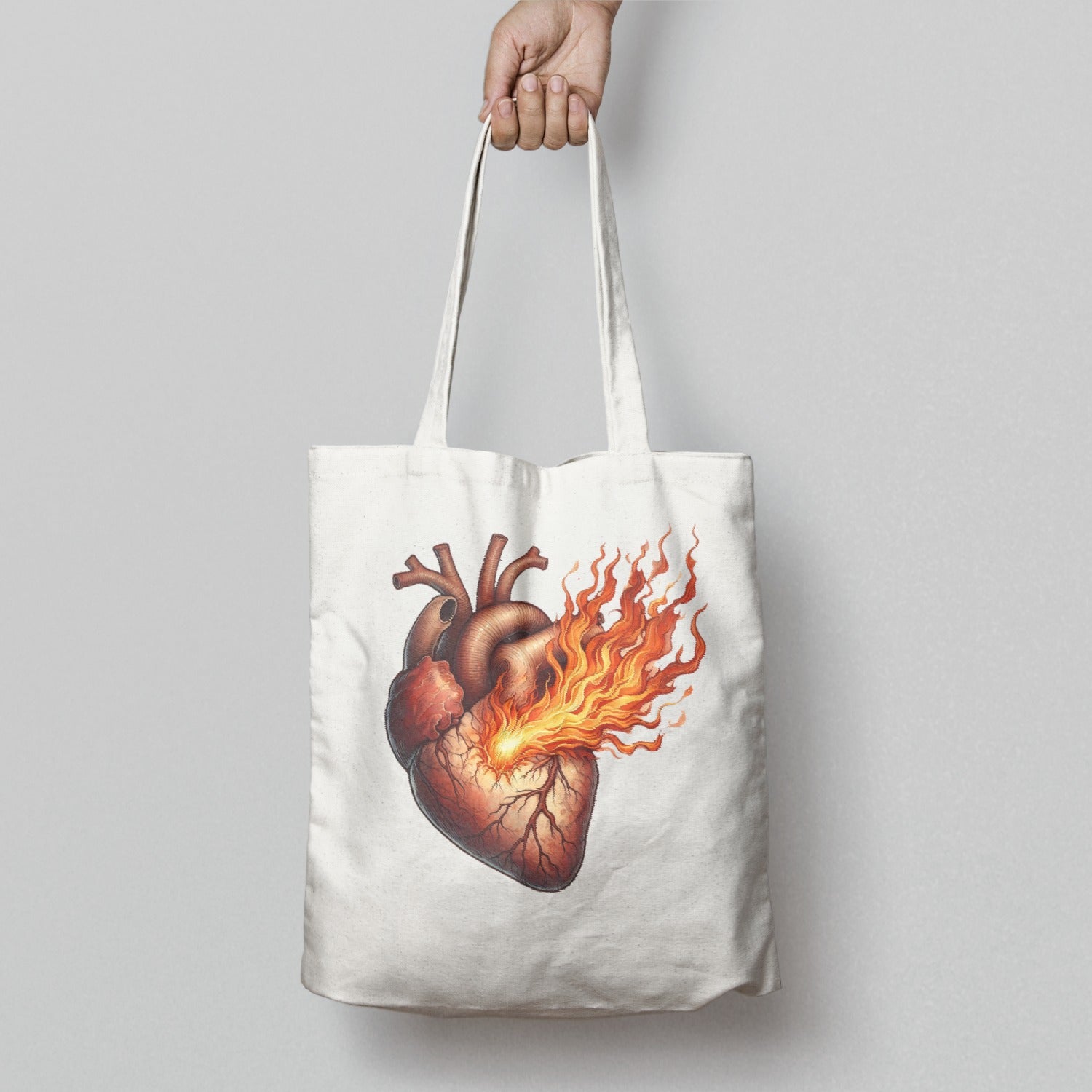 Flaming Heart Tote Bag with Artistic Design