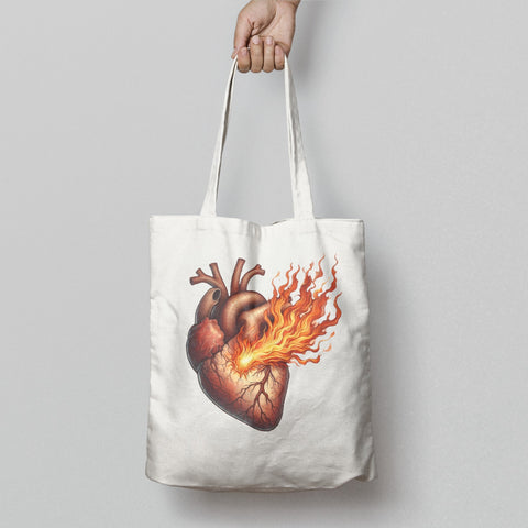Flaming Heart Tote Bag with Artistic Design