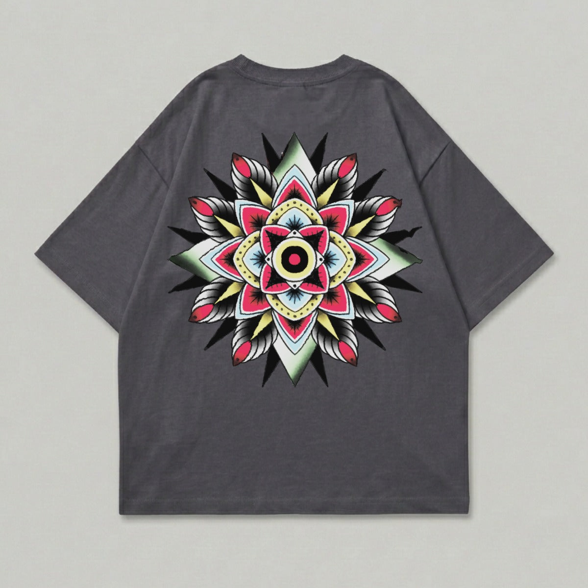 Dark Gray Tee Colorful Mandala Back Graphic product type