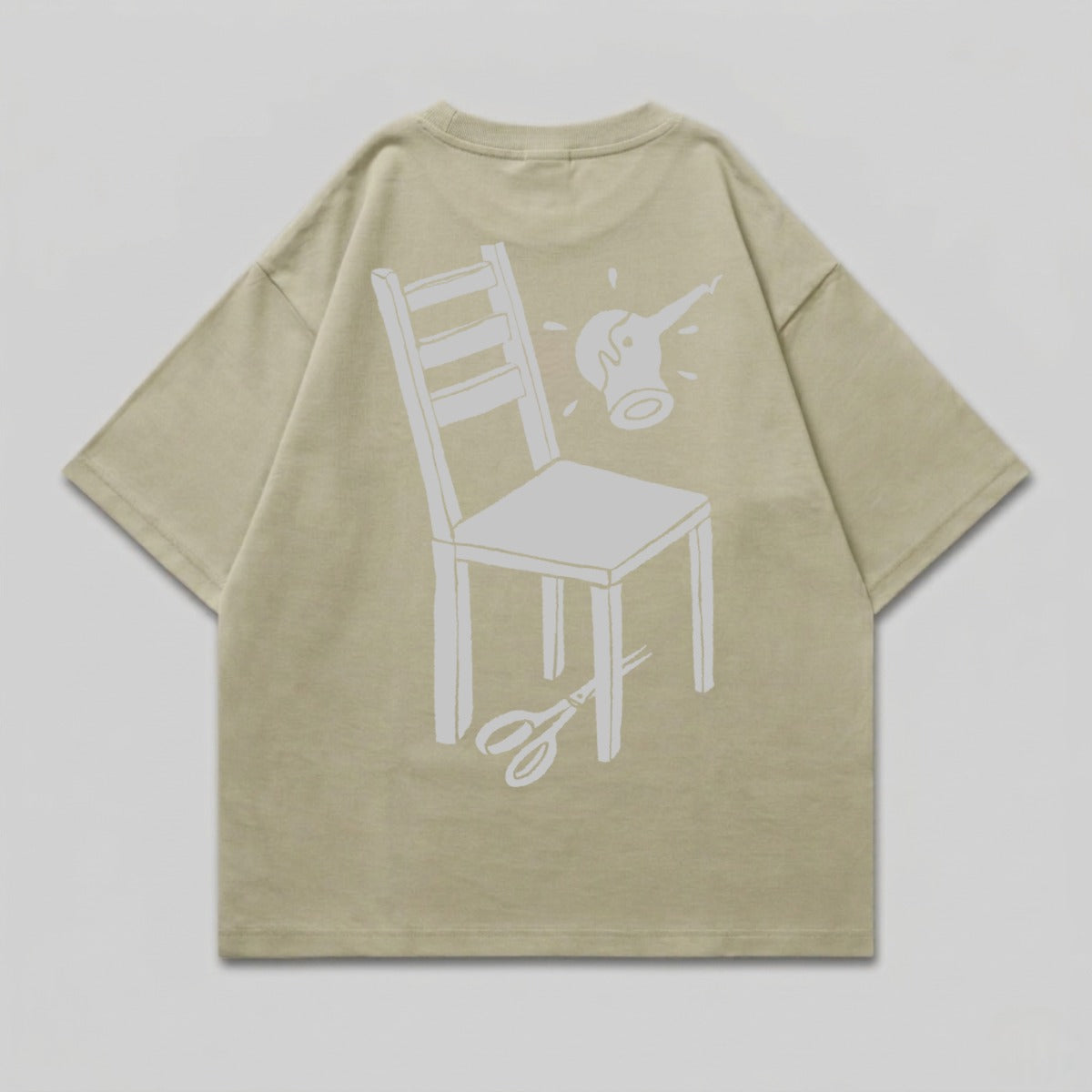 Illustration Chair Scissors Hairdryer Back Print product type
Graphic tee
Unique design
Back print
Artistic shirt
Chair illustration
Scissors design
Hairdryer graphic
Quirky style
Oversized fit
Beige top
Khaki shirt
Streetwear style
Casual fashion
Unisex apparel
Statement tee
Modern print
Design focused
Abstract art
Creative clothing
Everyday product
