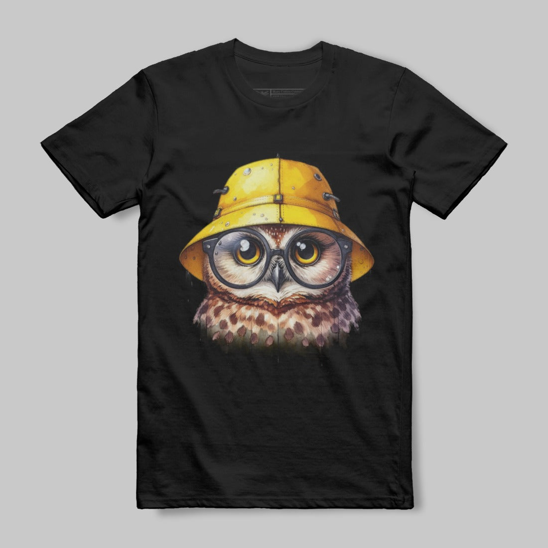 Owl Wearing Yellow Hat Graphic Tee Shirt