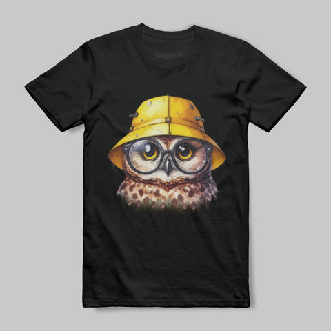 Owl Wearing Yellow Hat Graphic Tee Shirt