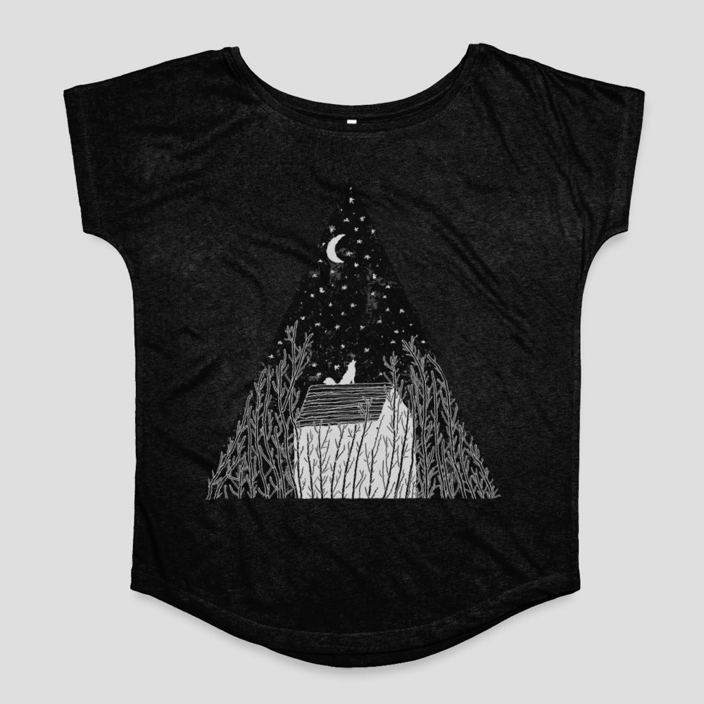 Cat on Roof with Moonlit Sky Graphic Tee product