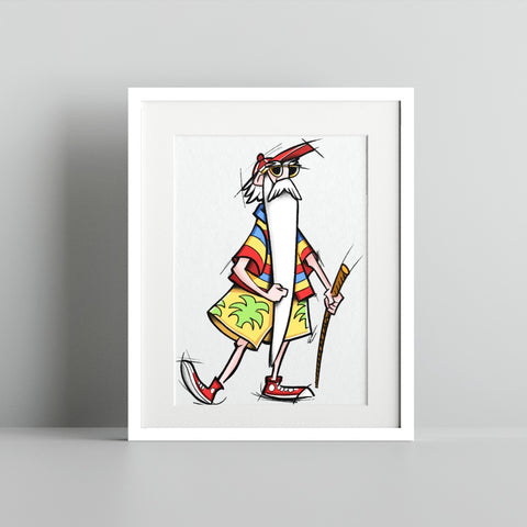 Quirky Cartoon Character with Cane Framed Poster Art