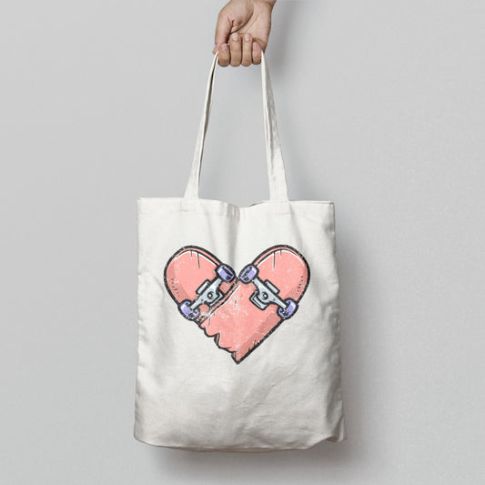 Broken Heart Skateboard Design Tote Bag