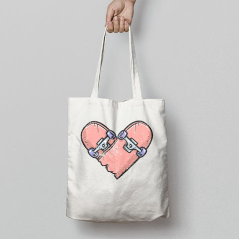 Broken Heart Skateboard Design Tote Bag