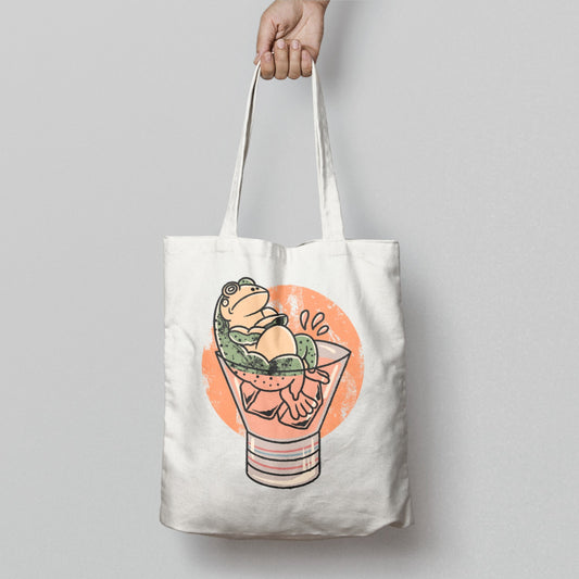 Cute Relaxing Frog in Glass Design Tote Bag