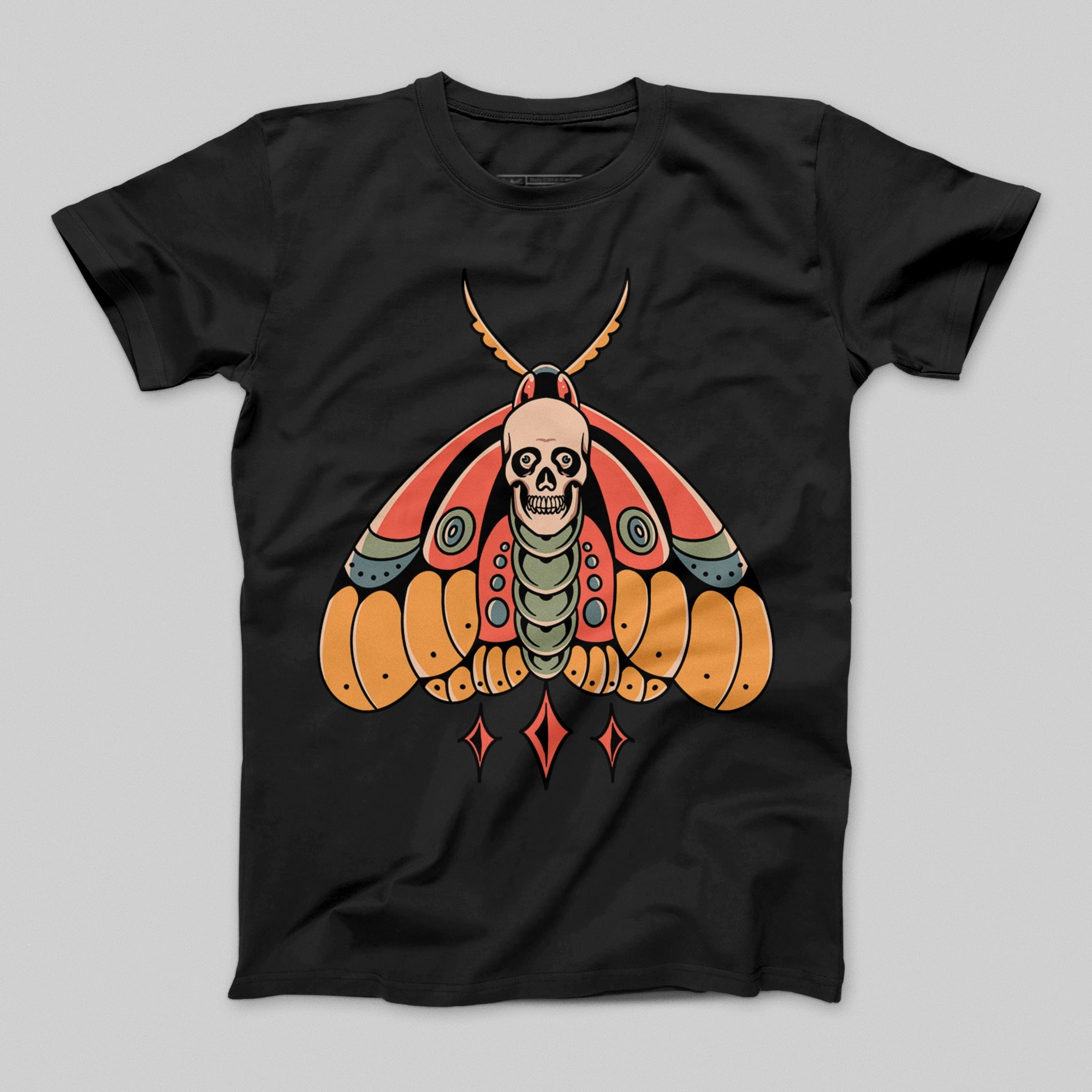 Skull Moth Graphic Black T-Shirt Apparel