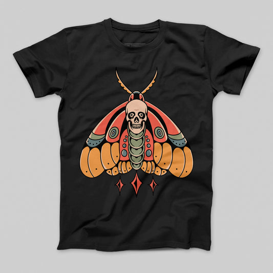 Skull Moth Graphic Black T-Shirt Apparel