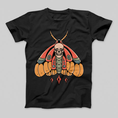Skull Moth Graphic Black T-Shirt Apparel