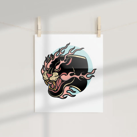 Fierce Panther Head with Flames in Pastel Poster