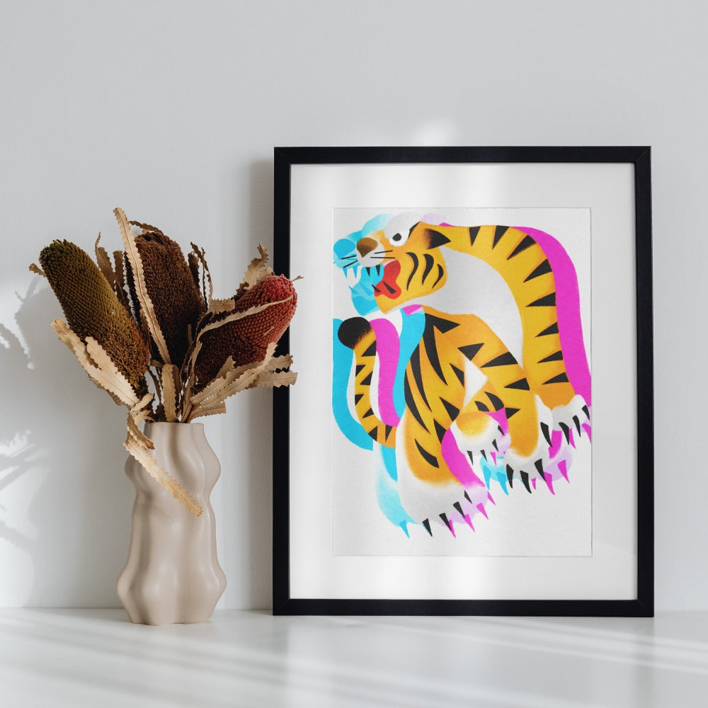 Vibrant Tiger Art Print in Black Frame Wall Decor